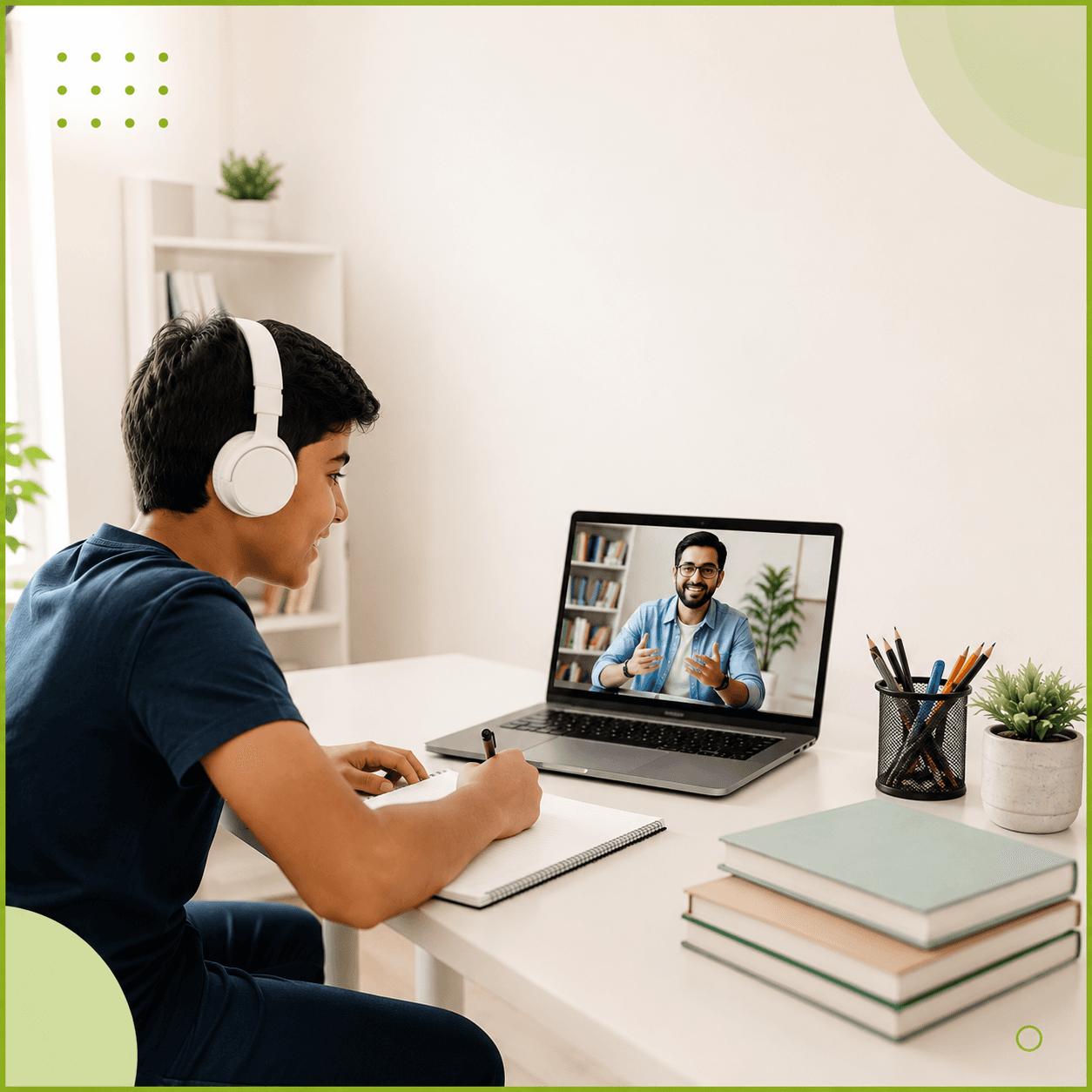 A student in a focused 1-to-1 online session from home